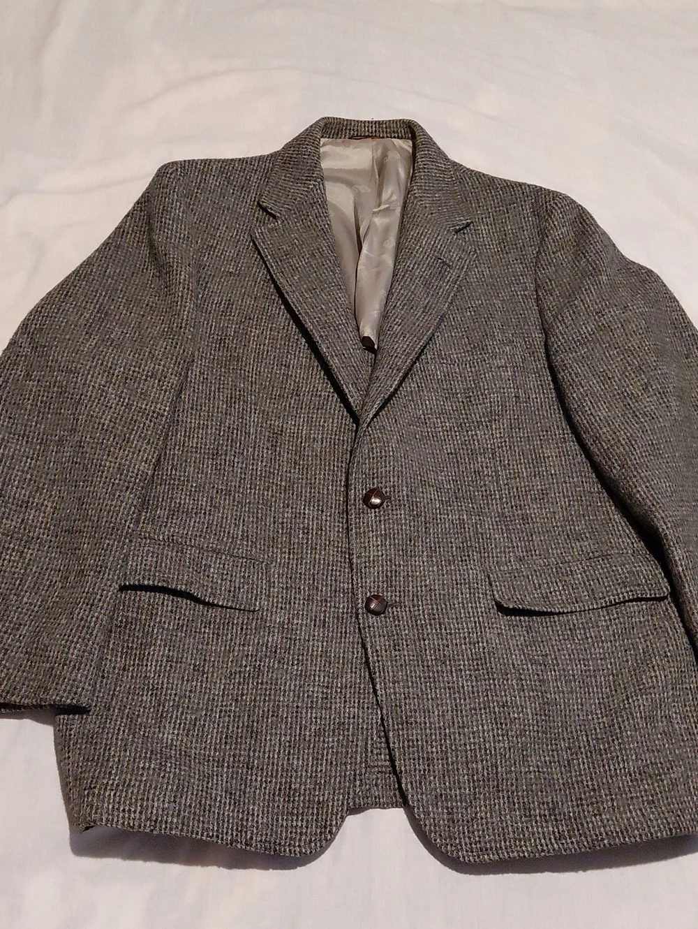 Vintage Norm Thompson Gray Harris Tweed Sport Coat 44R Dark Academia
